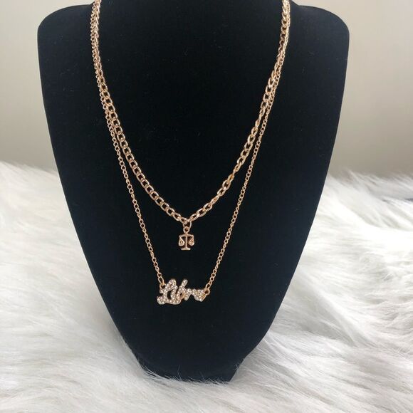 18 K Gold Plated Double‎ Layer Diamond Libra Zodiac Sign  Necklace - Picture 3 of 3
